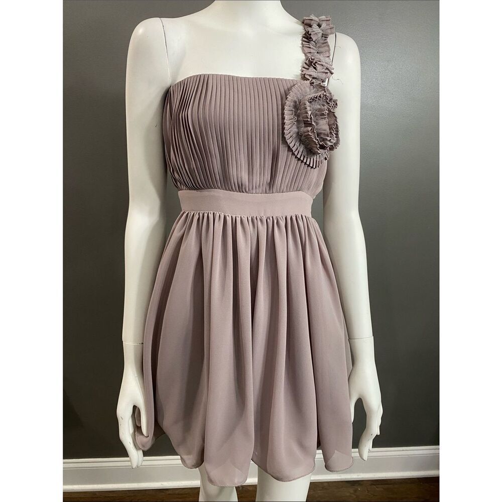 MM Couture One-Shoulder Pleated Chiffon Dress in Mauve Size XS